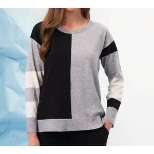 NEW FRENCH KYSS color block scoop neck sweater in slate/multi